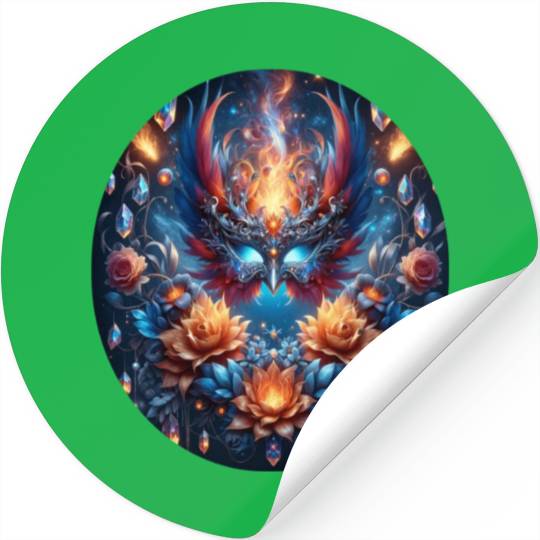 Phoenix Rebirth in Cosmic Bloom Stickers