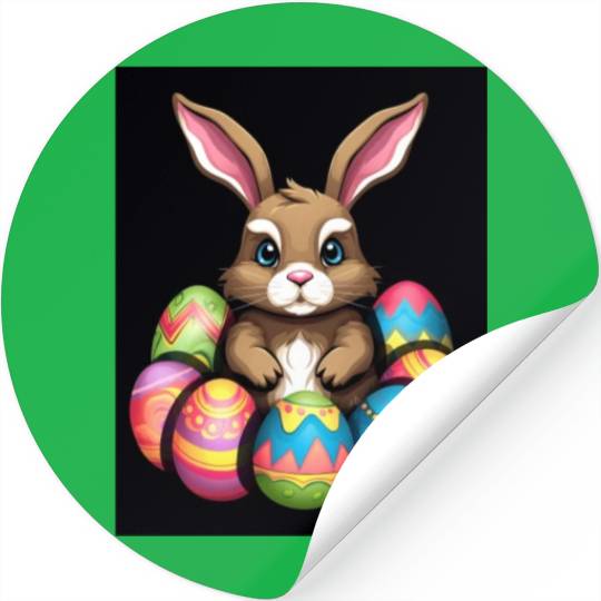 Easter Bunny Rabbit Colorful Eggs Easter Egg Hunt Stickers