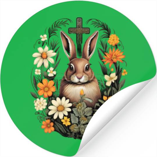 Christian Easter Day Cross Easter Bunny Rabbit Stickers