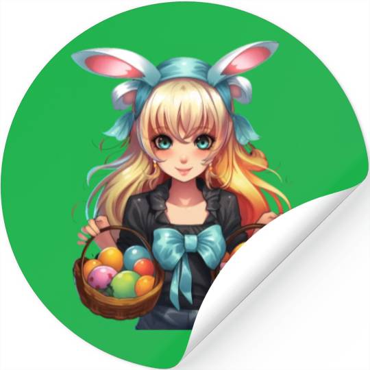 Easter Day Anime Girl Bunny Ear Easter Egg Hunt Stickers