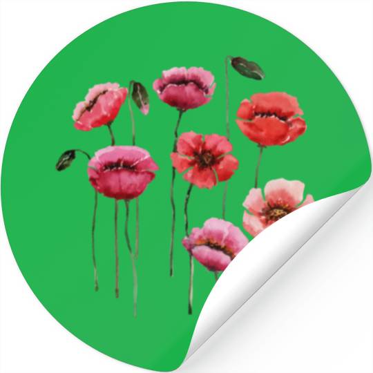 Poppies, spring bloomers, summer, flower, vintage. Stickers