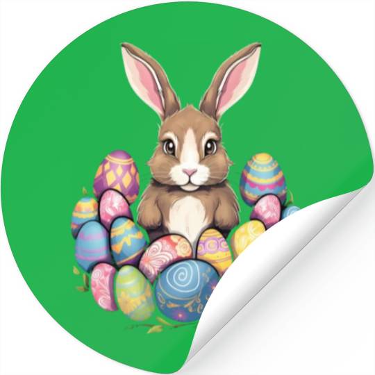 Easter Bunny Rabbit Colorful Eggs Easter Egg Hunt Stickers