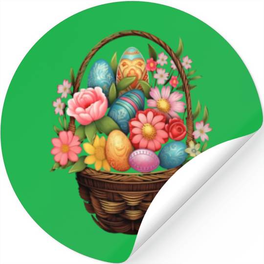 Easter Day Easter Egg Basket Spring Flowers Stickers