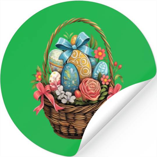 Easter Day Easter Basket Colorful Eggs Flowers Stickers