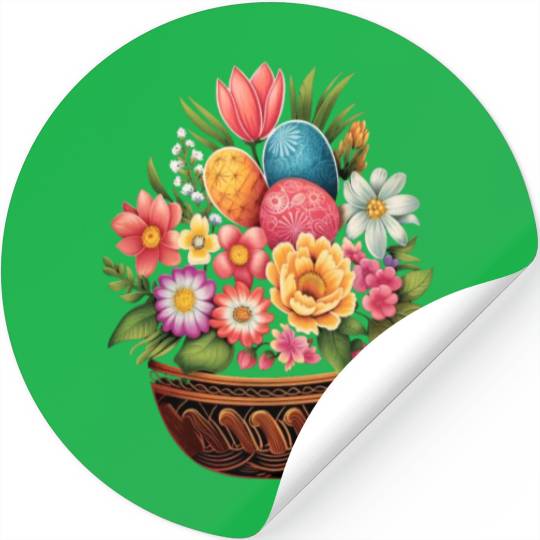 Easter Day Easter Egg Basket Spring Flowers Stickers