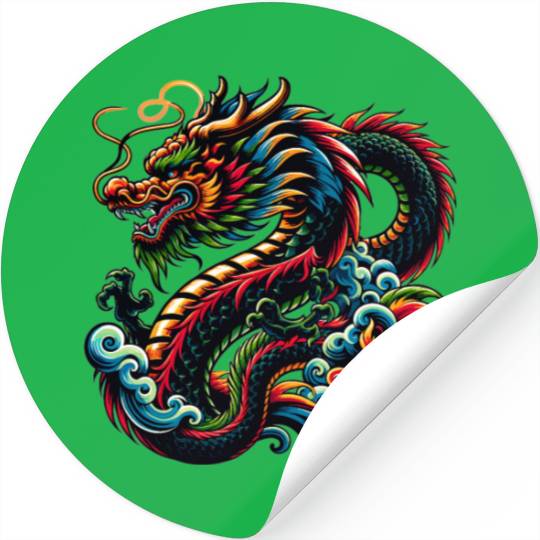 Colorful Chinese Dragon Artistic Design Stickers