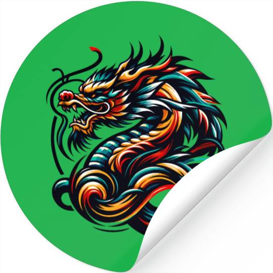 Colorful Chinese Dragon Artwork and Tribal Design Stickers