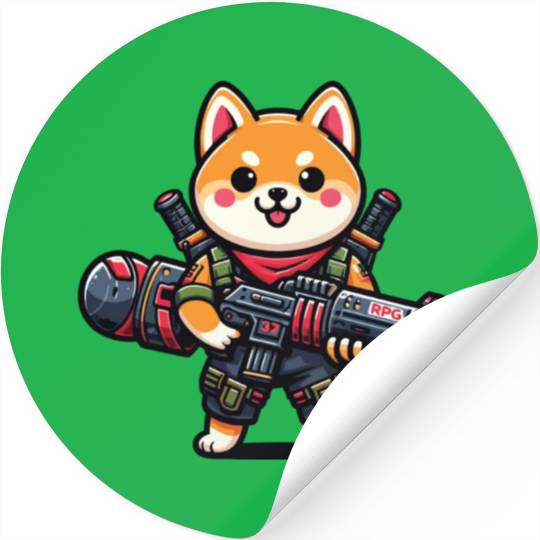 Cute Shiba Inu Dog Play Rocket RPG Cartoon Stickers