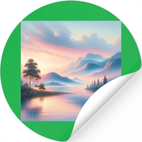 Sunrise Serenity Lakeside Tranquility in Pastel Stickers