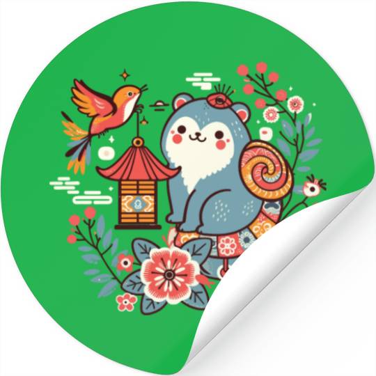 Whimsical Dog and Bird Stickers