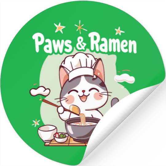 Paws and Ramen Funny Cats Animal Sayings Stickers
