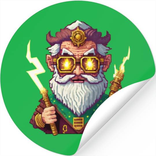 Angry Zeus Pixel Art, Wearing Steampunk Glasses Stickers