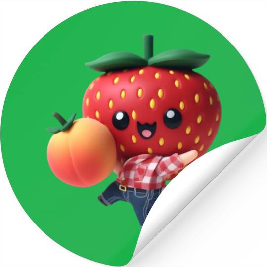 Dancing strawberry with peach Stickers