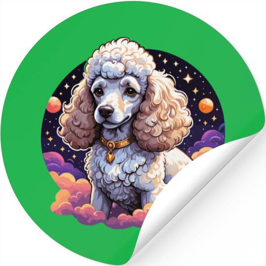 Celestial Poodle in Space Illustration Stickers