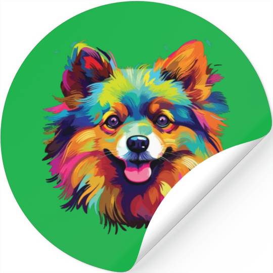 Watercolor Colorful Pomeranian Stickers