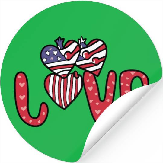 Flag Patriotic Lover Red Hearts US American Stickers