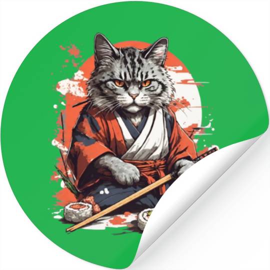 Cat Samurai Sushi Stickers