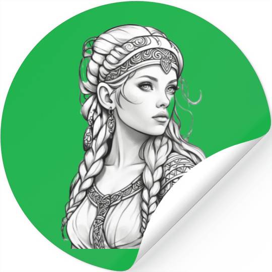 Viking female hairstyles grayscale Stickers