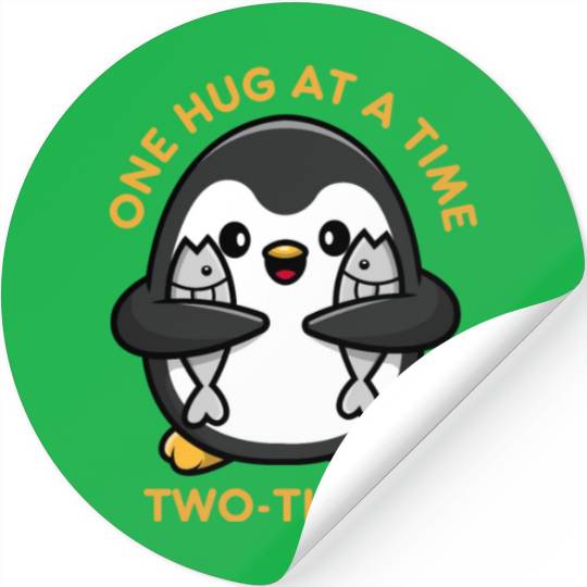 Penguin Hug Fishes Two Timer Funny Bird Cheat Love Stickers