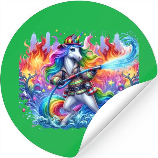 Funny unicorn as a firefighter for a little Stickers