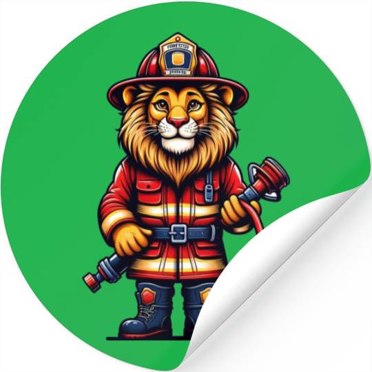 Cute Lion Firefighter Stickers