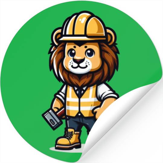 Cute Lion Construction Worker Stickers
