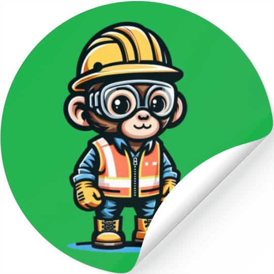 Cute Monkey Construction Worker Stickers