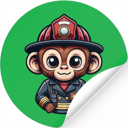 Cute Monkey Firefighter Stickers