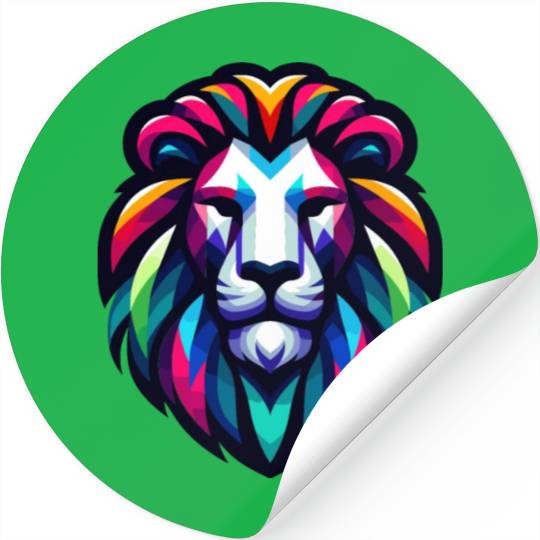 Vibrant Spectrum Lion - Abstract Wildlife Majesty Stickers