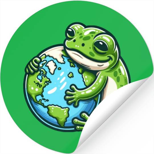 Frog Embracing Earth: Earth Day Stickers