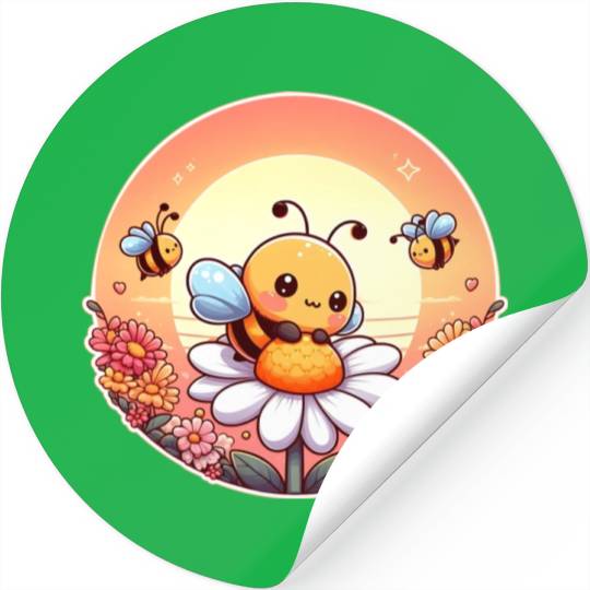 cute kawaii bee on flower Stickers