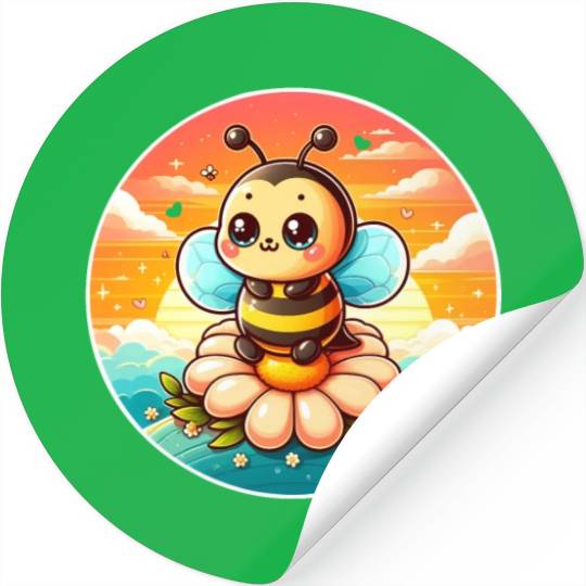 cute kawaii bee on flower Stickers