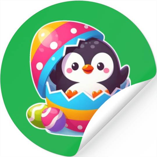Penguin hatches from colorful Easter egg Stickers