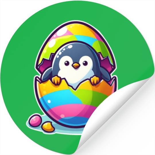Penguin hatches from colorful Easter egg Stickers