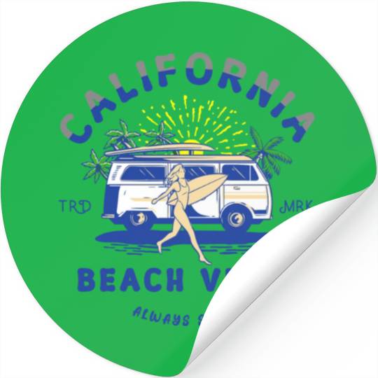 California Beach Vibes Retro Camper Van Stickers