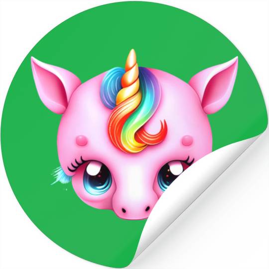Pink Baby Rainbow Unicorn Head Stickers