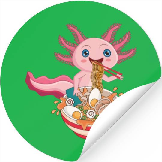 Kawaii Axolotl Eating Ramen Noodles Anime Stickers