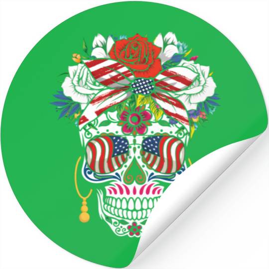July 4Th Us Flag Dia De Los Muertos 4Th Of July In Stickers