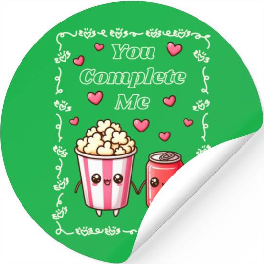 You Complete Me a cute kawaii-style popcorn cola Stickers