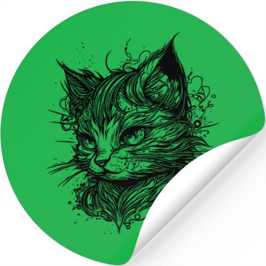 Cuddly Little Space Cat In Vintage Style Stickers