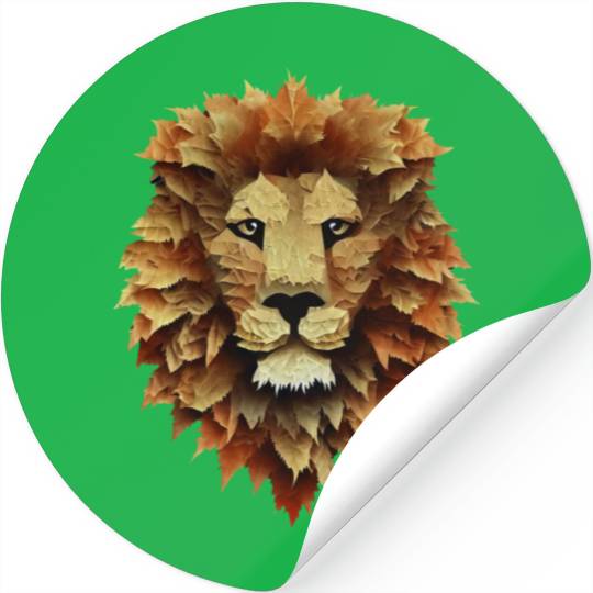 Autumn Majesty: Lion Surrounded by Falling Leaves Stickers