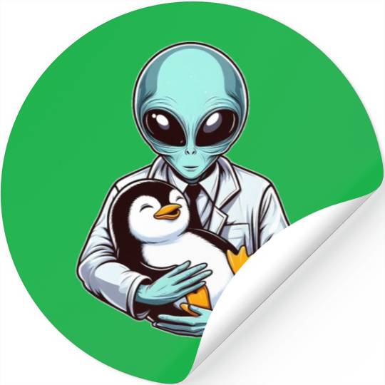 Alien Embracing Penguin Stickers