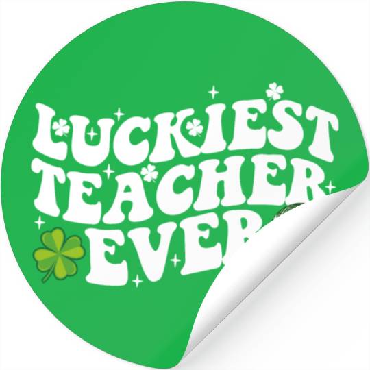 Luckiest Teacher Ever Disco Ball Shamrock Groovy Stickers