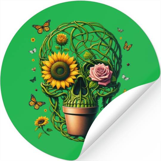 Garden Lover’s Floral Skull Stickers Green Thumb