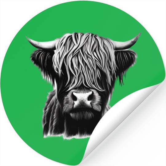 Highland cattle pencil sketch Stickers