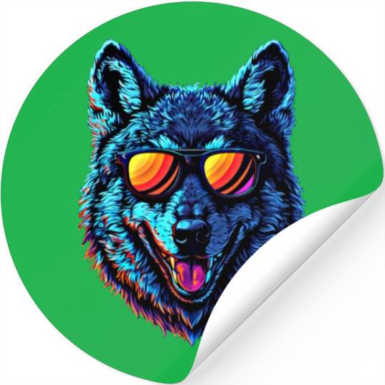 Cool Wolf Face Blue Wolf Wearing Sunglasses Stickers