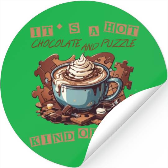 cute it hot chocolate and puzzle kind of day retro Stickers