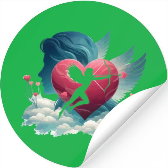 Valentine's Day with heart and Cupid. Love Heart Stickers