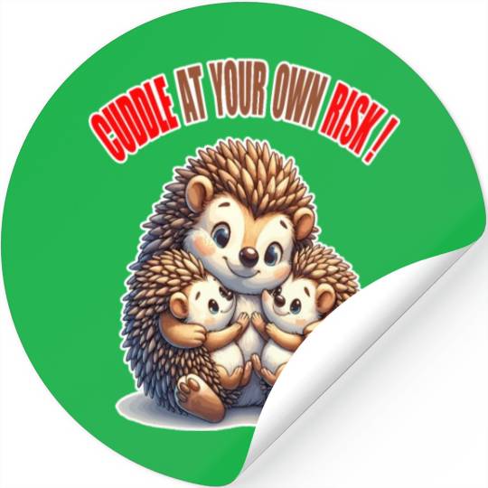 Hedgehog Family Hug, Cuddle Caution Cute Stickers