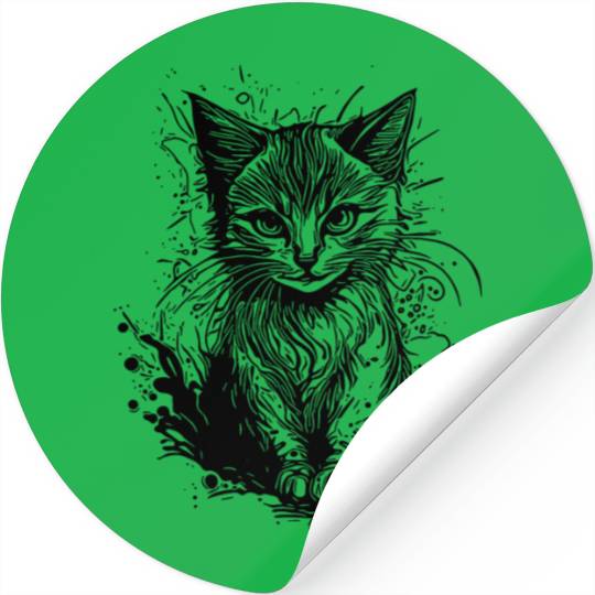 Cuddly Little Cat In Vintage Tattoo Style Stickers
